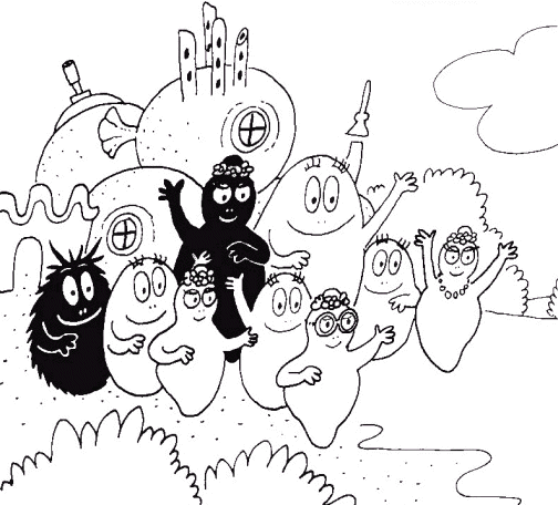 coloriage Barbapapa et sa famille devant leur maison